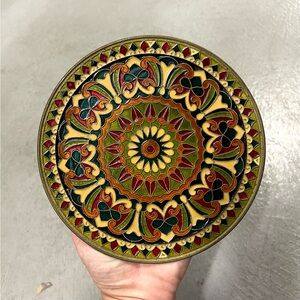 Greek Mosaic Embossed Enamel Brass Decorative Wall Plate Hand Made Boho Bohemian
